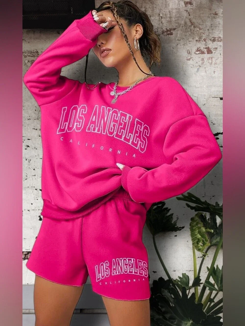 Women's Los Angeles California Hot Pink Sweatshirt & Short Set Size XL